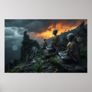 Tempel der letzten AI-Mönche: Futuristische Scienc Poster