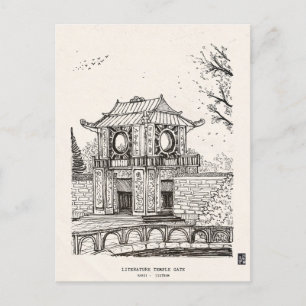 Tempel der Literatur Gate Hanoi Vietnam Pen Tinte Postkarte