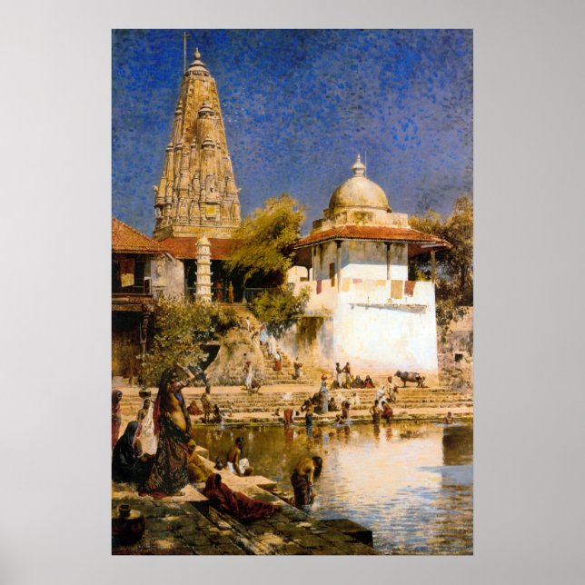 Tempel und Tank von Walkeschwar in Bombay Poster (Vorne)