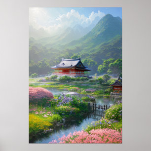 Tempel und wunderschöne Natur Poster