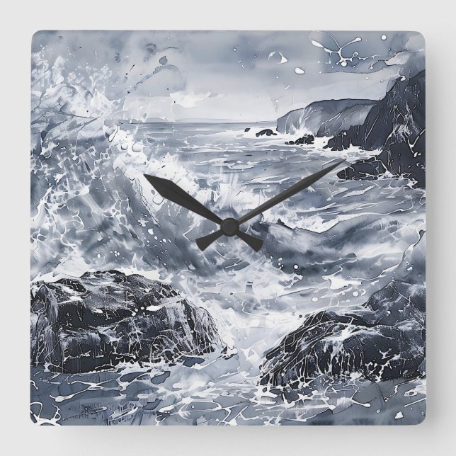 Tempest an der walisischen Küste Quadratische Wanduhr (Vorderseite)