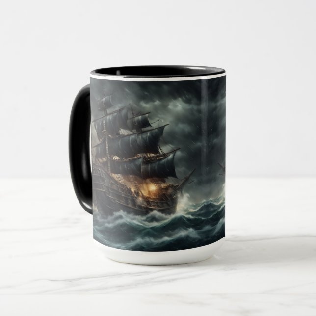 Tempest des Schwarzen Meeres: Dunkles Piratenschif Tasse (Vorderseite Links)