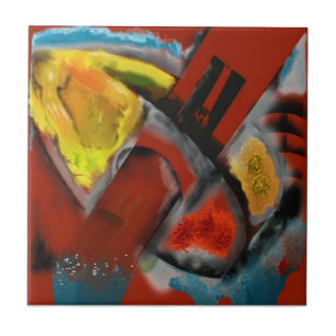 Tempest - Digital abstrakt mit rotem Hintergrund Fliese