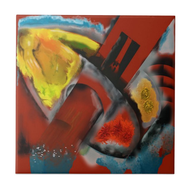 Tempest - Digital abstrakt mit rotem Hintergrund Fliese (Vorderseite)