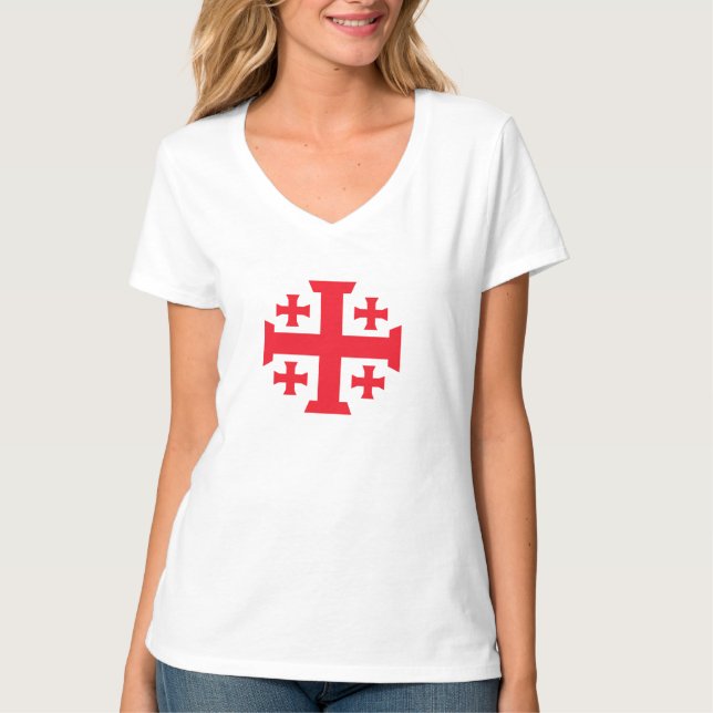 Templar Jerusalem Cross Women's V-Neck Tee (Vorderseite)