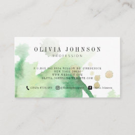 Template Business Cards Green Gold Watercolor Art Visitenkarte