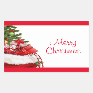 Template Custom frohe Weihnachtsbaum und Geschenke Rechteckiger Aufkleber