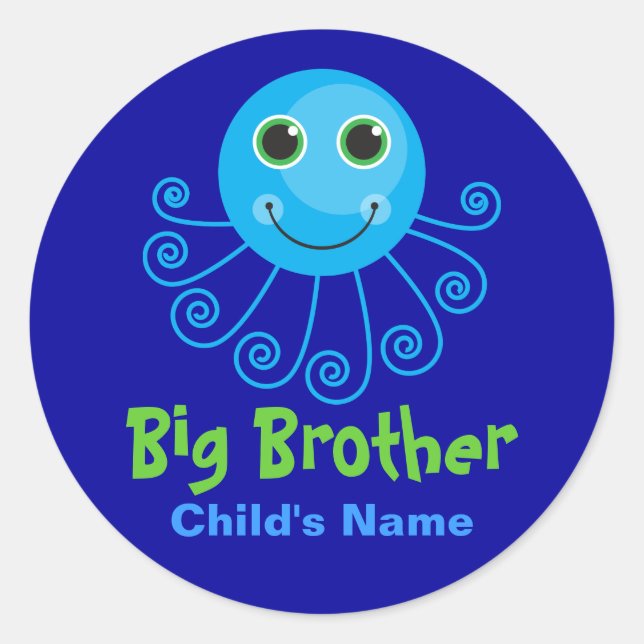Template - Custom Octopus Big Brother Child's Name Runder Aufkleber (Vorderseite)