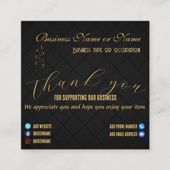Template Custom Vielen Dank Business Card mit Logo Quadratische Visitenkarte (Vorderseite)