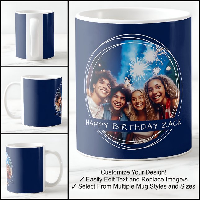 Template Foto Message Keepake Birthday Navy C41 Kaffeetasse (Von Creator hochgeladen)