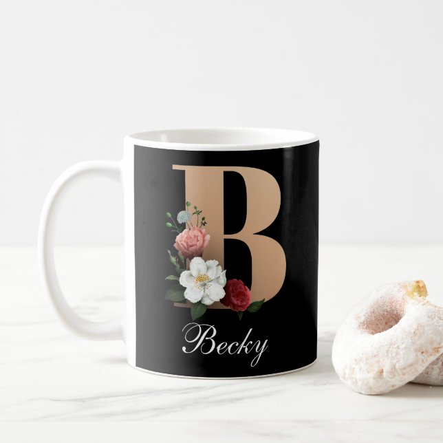 TEMPLATE FÜR hübsches florales Monogramm B Kaffeetasse (Mit Donut)