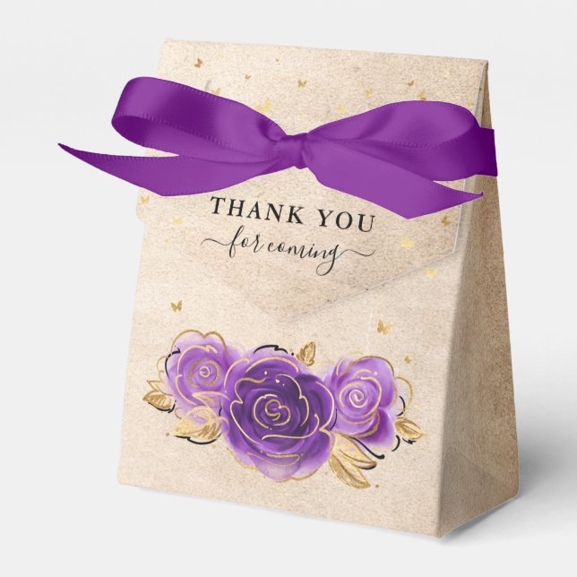 Template Gold Crown Purple Rose Thank You Party Geschenkschachtel (Vorderseite)
