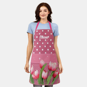Template Pink Tulips on Pink and White Polka Docks Schürze