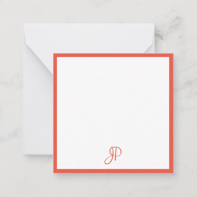 Template Red Orange White Calligraphed Monogram Mitteilungskarte (Vorderseite)