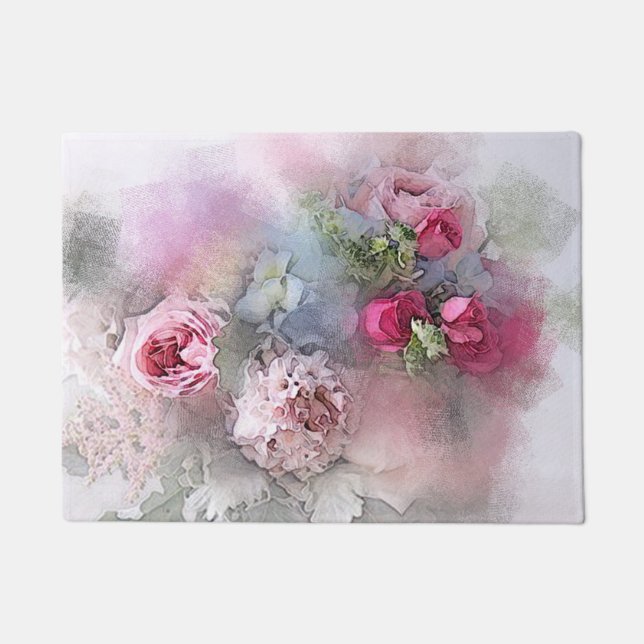 Template Watercolor Rose Blume Blumenmuster Fußmatte (Vorderseite)