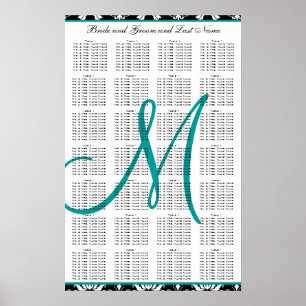 Template Wedding Seating Chart Damask Teal Poster