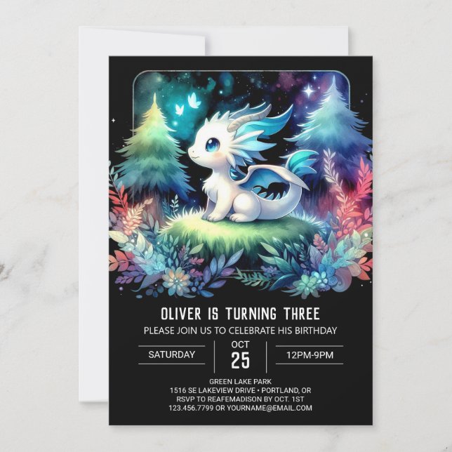 Template Whimsy Dragon Birthday Einladung (Vorderseite)