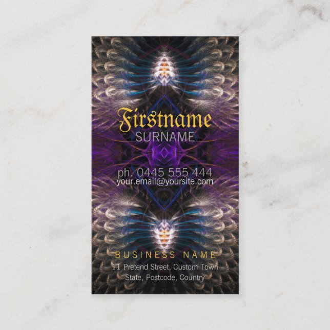 Temple Fraktal Feathers Business Card Visitenkarte (Vorderseite)