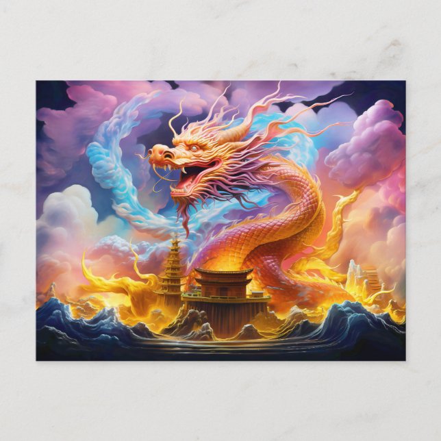 Temple Grace – Chinesischer Airbrush-Drache in Ros Postkarte (Vorderseite)