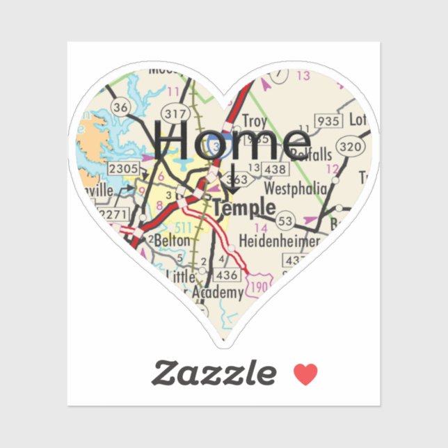 Temple Texas Map Aufkleber (Blatt)