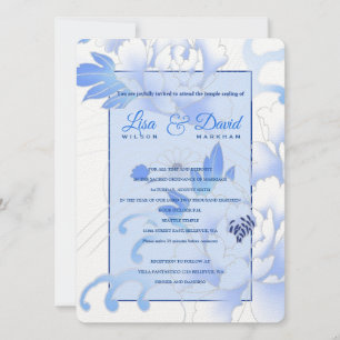 Temple Wedding & Empfang Invite-Blue Peonies Einladung