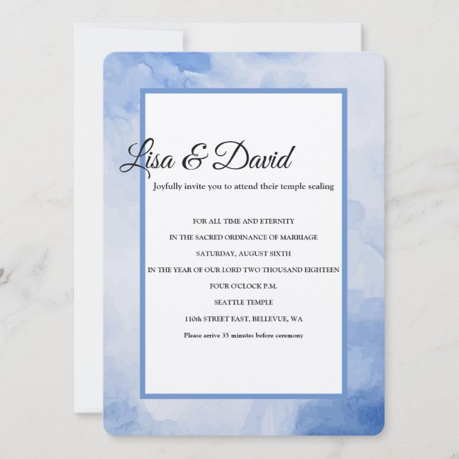Temple Wedding & Empfang Invite-Blue Wasserfarbe Einladung (Vorderseite)
