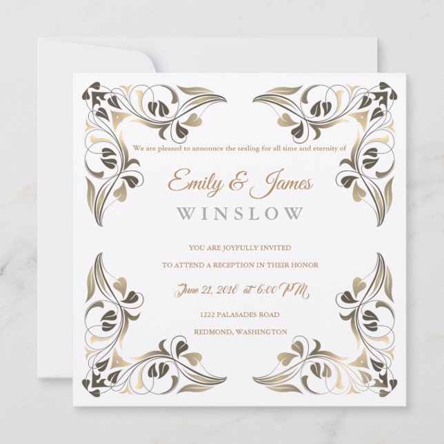 Temple Wedding Reception Card Extravagante Leaf-Gr Einladung (Vorderseite)