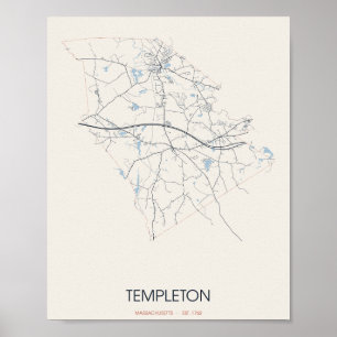 Templeton Massachusetts Straßenkarte Poster