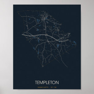 Templeton Massachusetts Straßenkarte Poster (Nacht