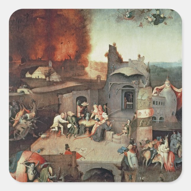 Temptation von Saint Anthony, c.1500 Quadratischer Aufkleber (Vorderseite)