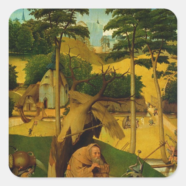 Temptation von St. Anthony, 1490 Quadratischer Aufkleber (Vorderseite)