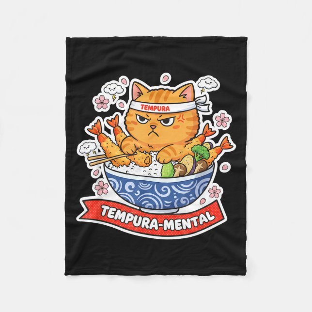 Tempura-mental _ Kawaii Feisty Cat &amp; Fried Shr Fleecedecke (Vorderseite)