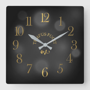 Tempus Fugit Black Bokeh Akrylic Wall Clock Quadratische Wanduhr