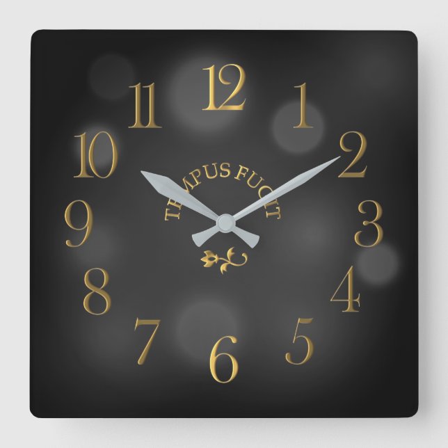 Tempus Fugit Black Bokeh Akrylic Wall Clock Quadratische Wanduhr (Vorderseite)