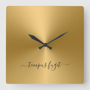 Tempus Fugit Dull Gold Metallic Style Acrylic Quadratische Wanduhr