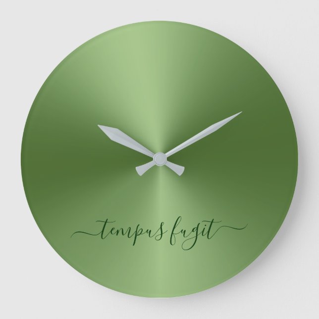 Tempus Fugit Forest Green Metallic Style Acrylic Große Wanduhr (Vorderseite)