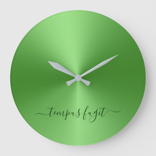 Tempus Fugit Light Green Metallic Style Acrylic Große Wanduhr (Vorderseite)