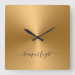 Tempus Fugit Shiny Gold Metallic Style Acrylic Quadratische Wanduhr
