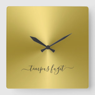 Tempus Fugit Yellow Gold Metallic Style Acrylic Quadratische Wanduhr