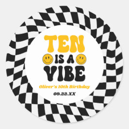 Ten Is A Vibe Retro Tenth 10th Birthday Party Runder Aufkleber