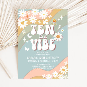 TEN ist ein Vibe Daisy Hippie 70er Retro Geburtsta Einladung