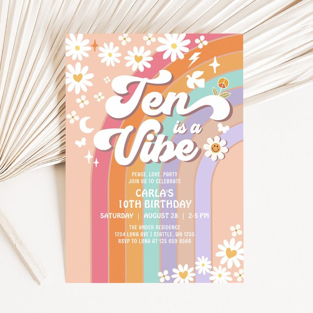 TEN ist ein Vibe Daisy Rainbow Hippie Birthday Einladung (Von Creator hochgeladen)
