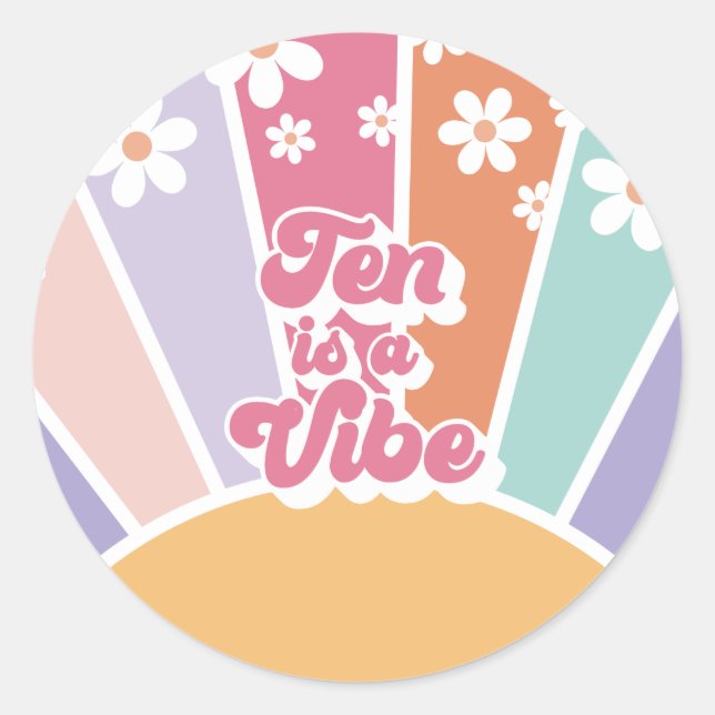 Ten ist ein Vibe Retro Sunshine Rainbow Daisy Runder Aufkleber (Vorderseite)