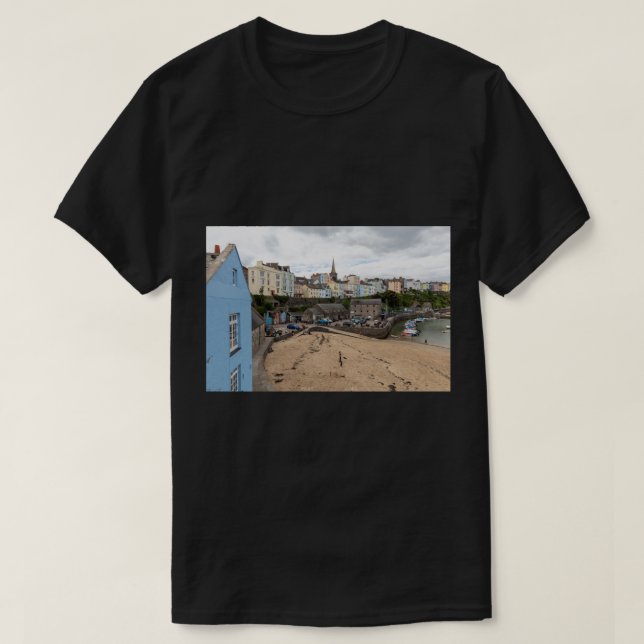 Tenby North Beach and Pastel Houses T-Shirt (Design vorne)