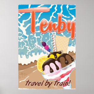 Tenby Pembrokeshire Eiscreme Cartoon Reise Poster