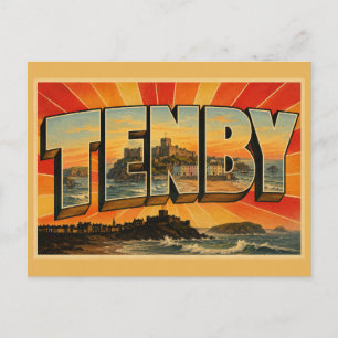 Tenby Wales Vintage Reise Kunst Postkarte