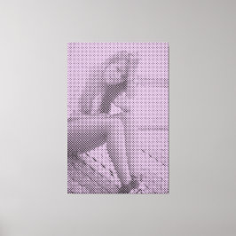 Tender Black&Lilac Halftone-Effekt Sitting Girl Leinwanddruck