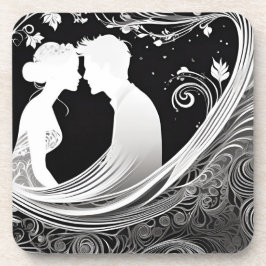 Tender Kiss White & Black Silhouette Liebe Getränkeuntersetzer