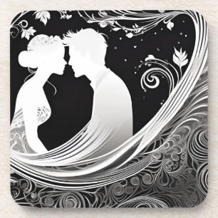 Tender Kiss White & Black Silhouette Liebe Getränkeuntersetzer