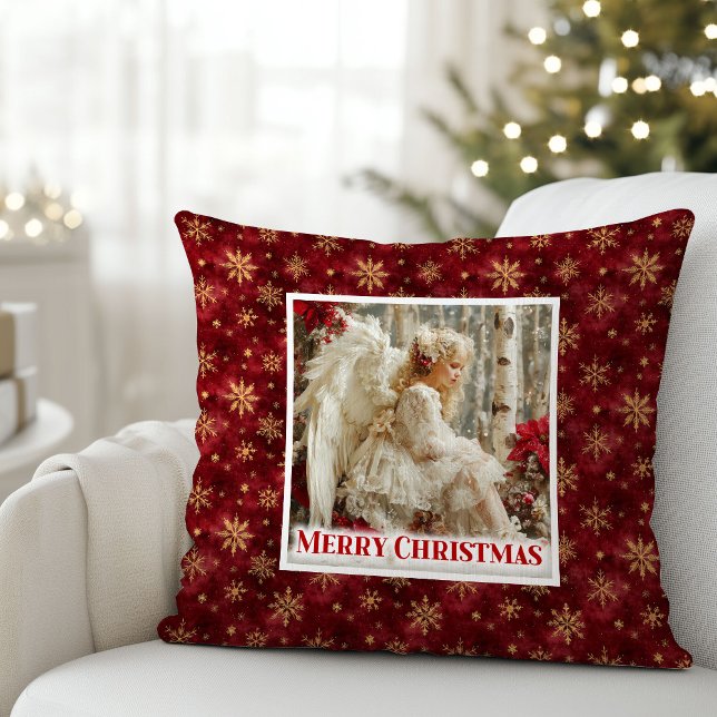 Tender Red and Gold Victorian Angel Christmas  Kissen (Tender Red and Gold Victorian Angel Christmas Pillow)